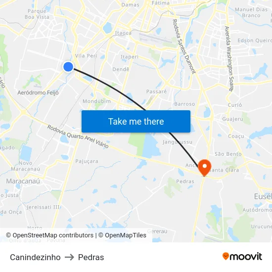 Canindezinho to Pedras map