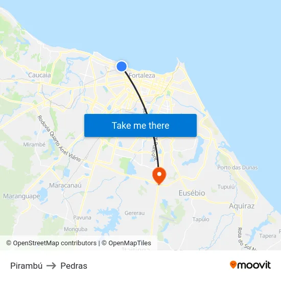 Pirambú to Pedras map