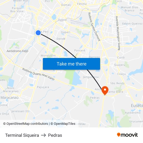 Terminal Siqueira to Pedras map