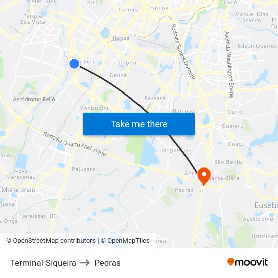 Terminal Siqueira to Pedras map