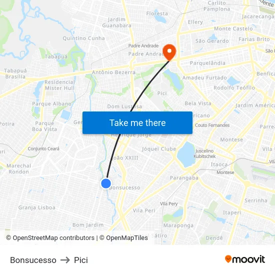 Bonsucesso to Pici map