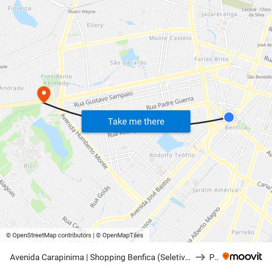 Avenida Carapinima | Shopping Benfica (Seletivo Metropolitano) - Benfica to Pici map