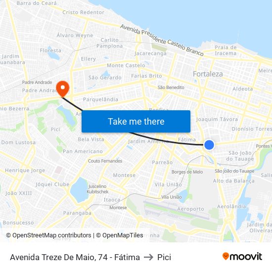 Avenida Treze De Maio, 74 - Fátima to Pici map