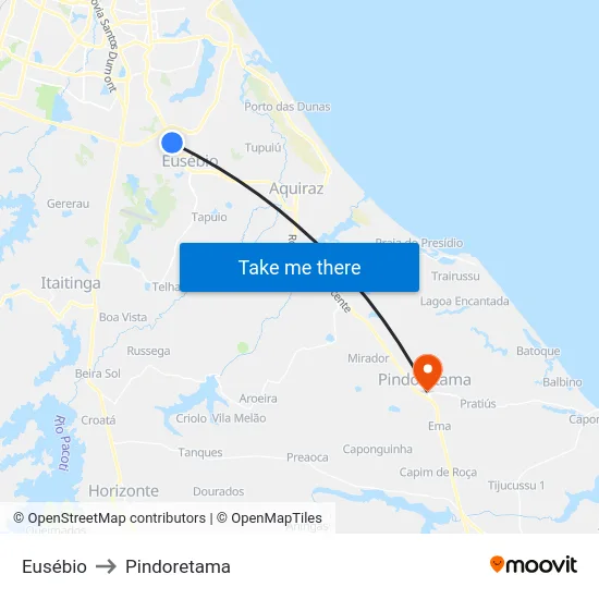 Eusébio to Pindoretama map