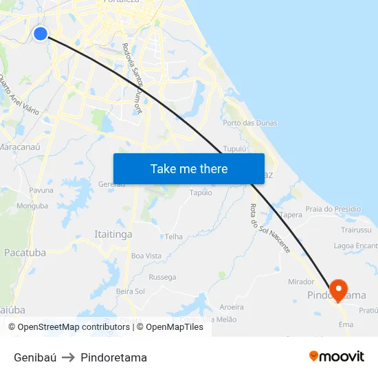 Genibaú to Pindoretama map