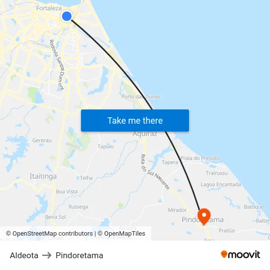 Aldeota to Pindoretama map