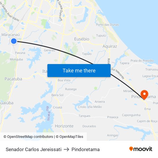 Senador Carlos Jereissati to Pindoretama map