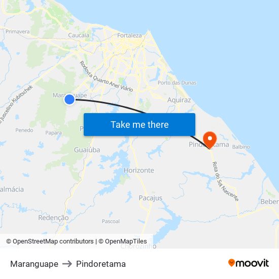 Maranguape to Pindoretama map