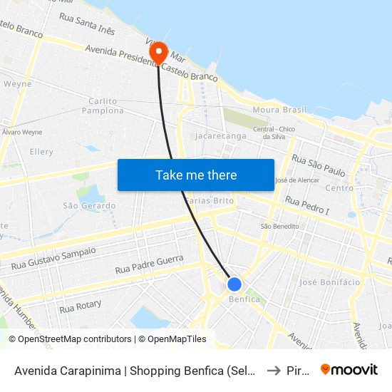Avenida Carapinima | Shopping Benfica (Seletivo Metropolitano) - Benfica to Pirambú map