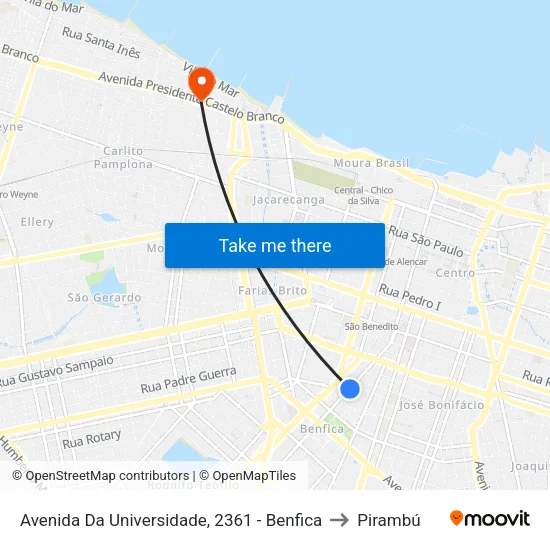 Avenida Da Universidade, 2361 - Benfica to Pirambú map