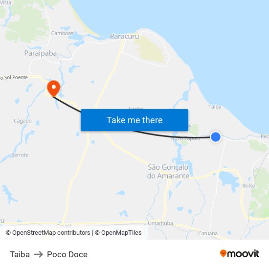 Taiba to Poco Doce map