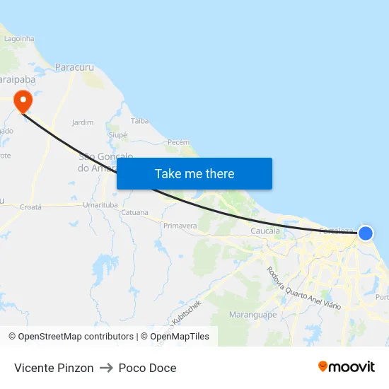 Vicente Pinzon to Poco Doce map