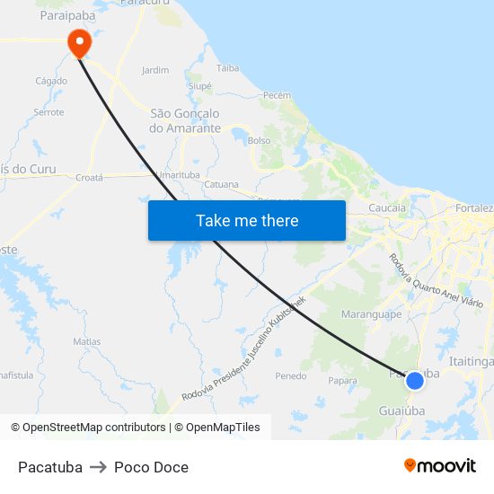 Pacatuba to Poco Doce map