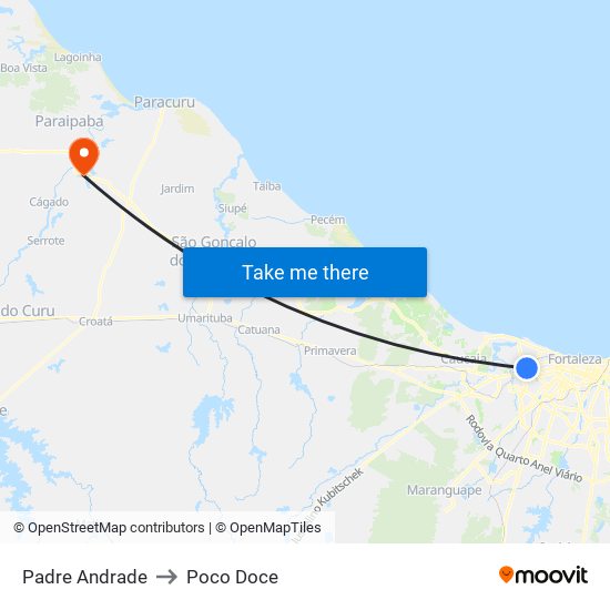 Padre Andrade to Poco Doce map