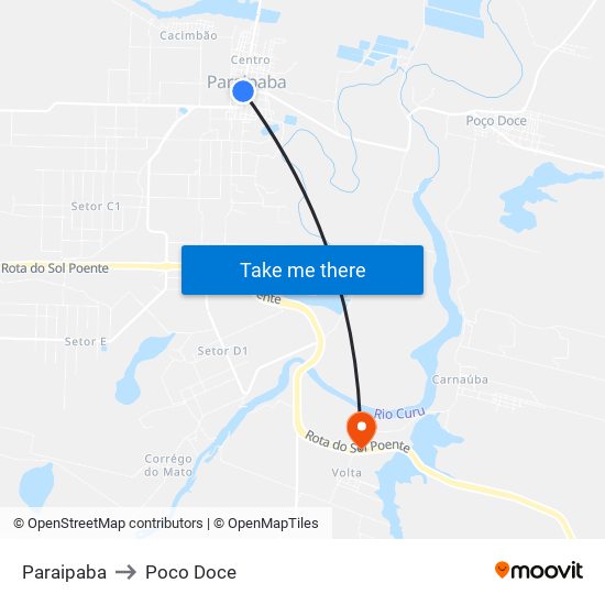 Paraipaba to Poco Doce map