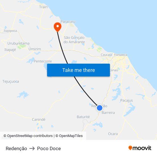 Redenção to Poco Doce map
