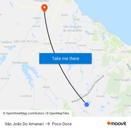 São João Do Amanari to Poco Doce map