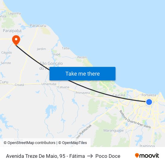 Avenida Treze De Maio, 95 - Fátima to Poco Doce map