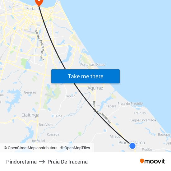 Pindoretama to Praia De Iracema map