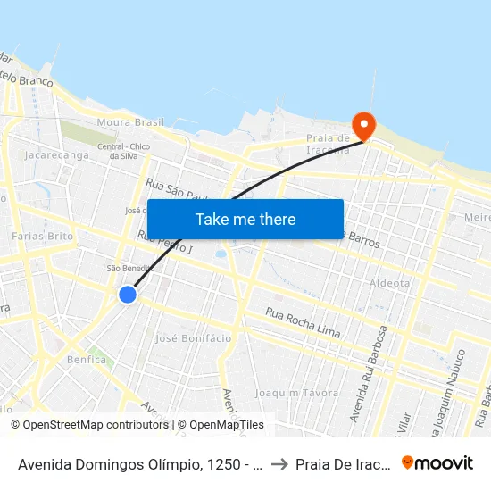Avenida Domingos Olímpio, 1250 - Benfica to Praia De Iracema map