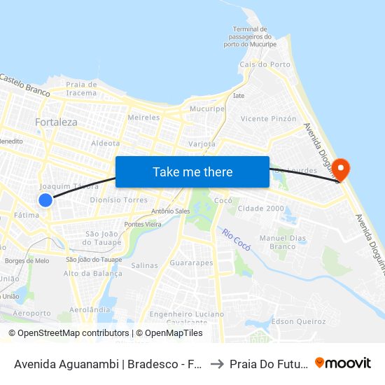 Avenida Aguanambi | Bradesco - Fátima to Praia Do Futuro I map