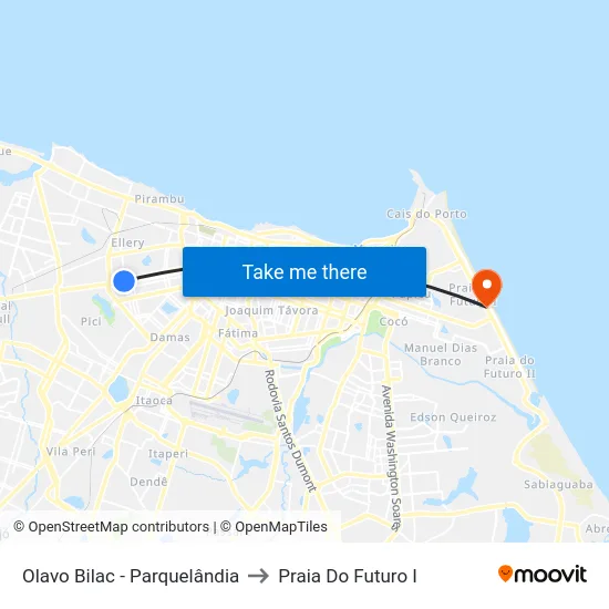 Olavo Bilac - Parquelândia to Praia Do Futuro I map