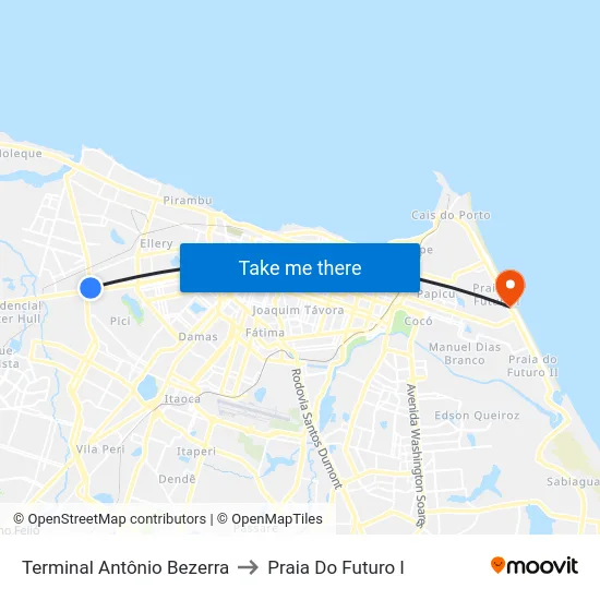Terminal Antônio Bezerra to Praia Do Futuro I map