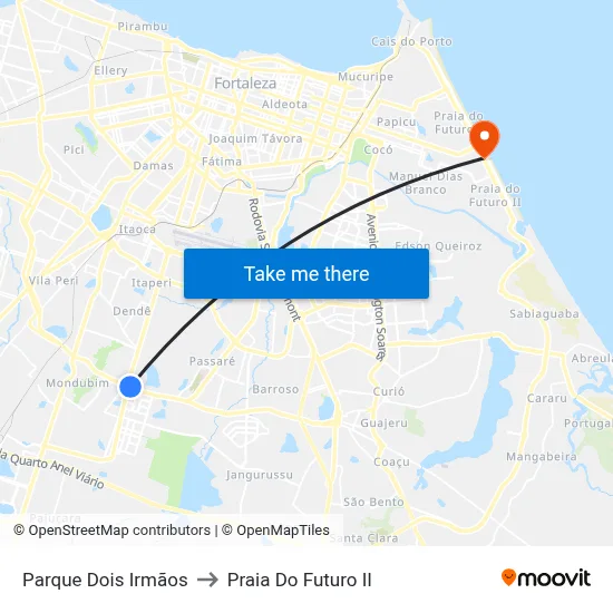 Parque Dois Irmãos to Praia Do Futuro II map