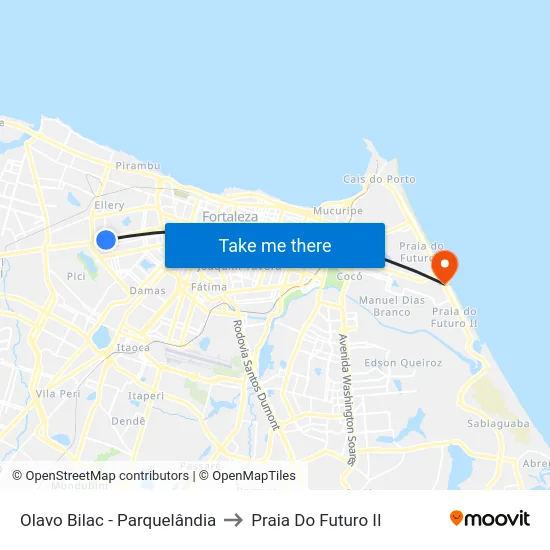 Olavo Bilac - Parquelândia to Praia Do Futuro II map