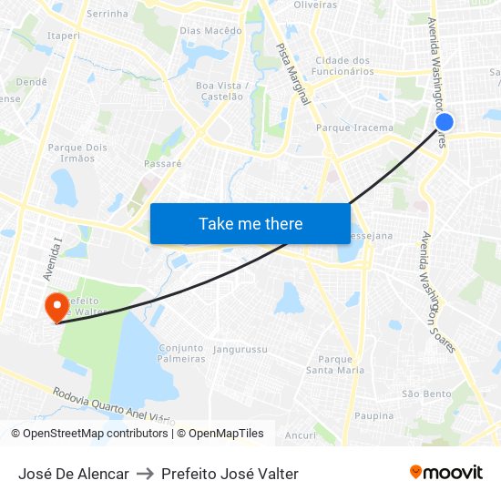 José De Alencar to Prefeito José Valter map