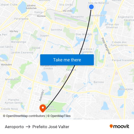 Aeroporto to Prefeito José Valter map