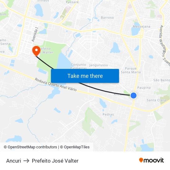 Ancuri to Prefeito José Valter map