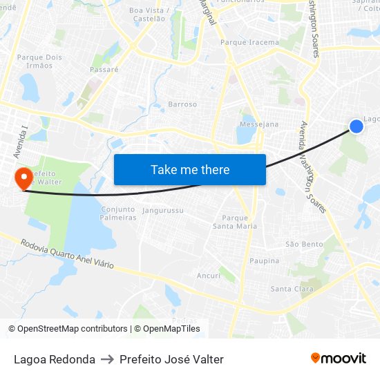 Lagoa Redonda to Prefeito José Valter map