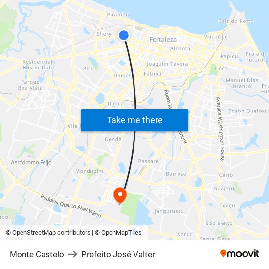 Monte Castelo to Prefeito José Valter map