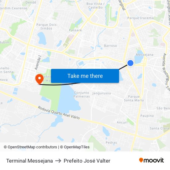 Terminal Messejana to Prefeito José Valter map