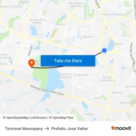Terminal Messejana to Prefeito José Valter map