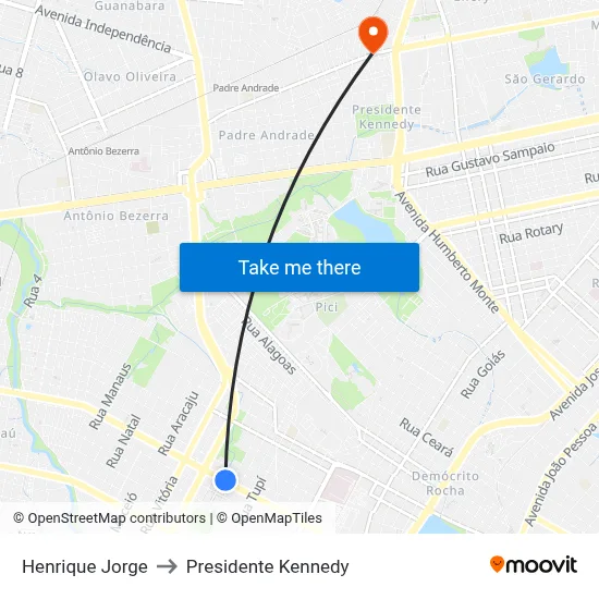 Henrique Jorge to Presidente Kennedy map