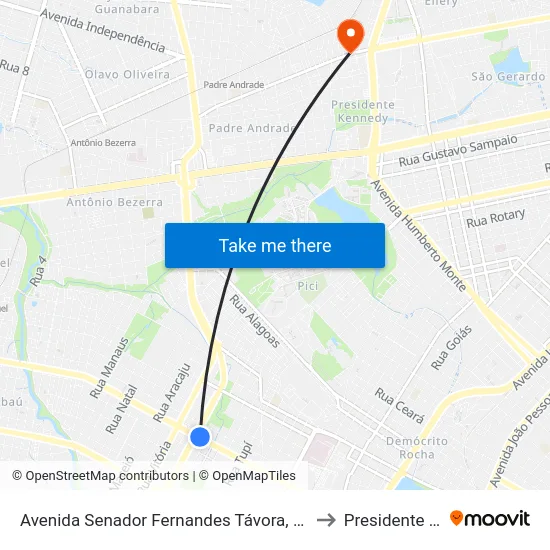 Avenida Senador Fernandes Távora, 1244 - Henrique Jorge to Presidente Kennedy map