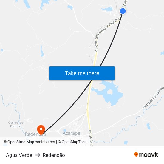 Agua Verde to Redenção map