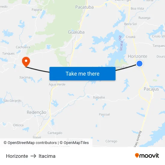 Horizonte to Itacima map