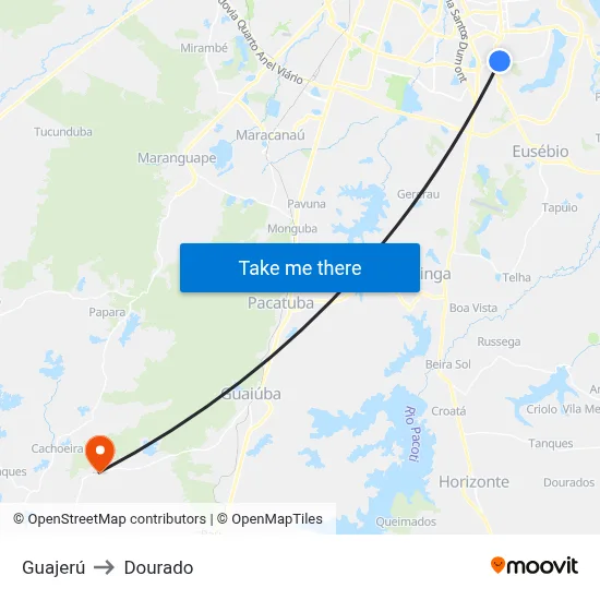Guajerú to Dourado map