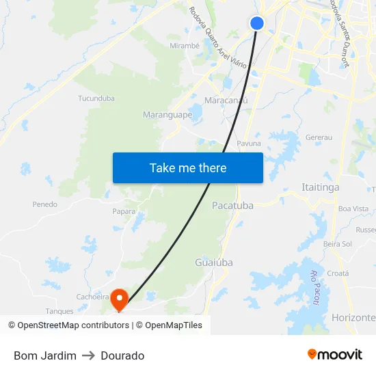 Bom Jardim to Dourado map