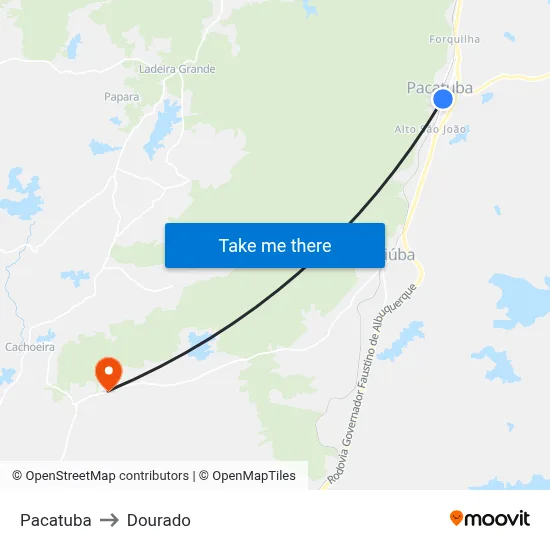 Pacatuba to Dourado map