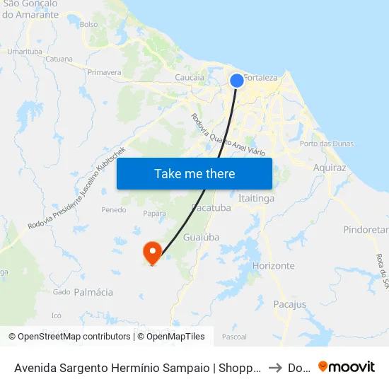 Avenida Sargento Hermínio Sampaio | Shopping Riomar Kennedy - Presidente Kennedy to Dourado map