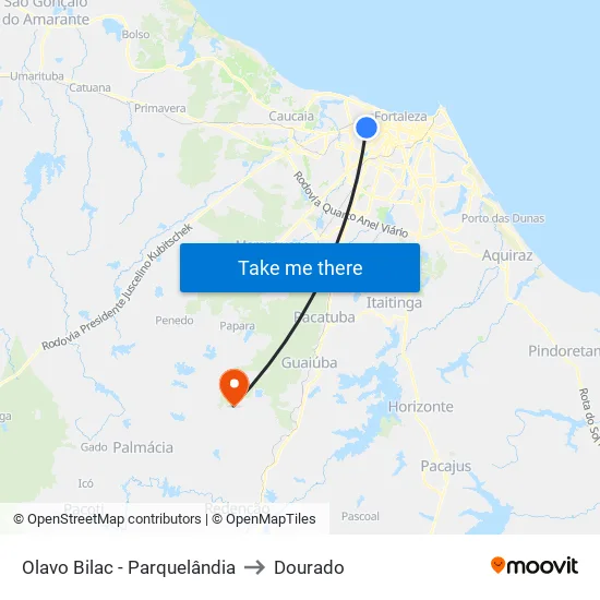 Olavo Bilac - Parquelândia to Dourado map