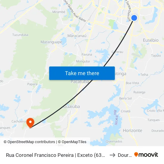 Rua Coronel Francisco Pereira | Seletiva (004/026/055/068/600/614/642/665/670/685/686/712/725/815/1203/Metropolitanas) - Messejana to Dourado map