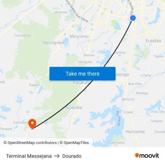 Terminal Messejana to Dourado map