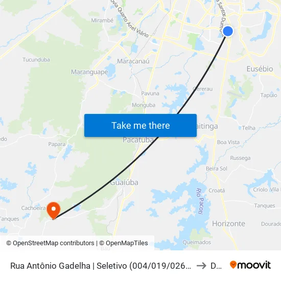 Rua Antônio Gadelha | Seletivo (004/019/026/050/051/053/055/068/226/665/685/815) - Messejana to Dourado map