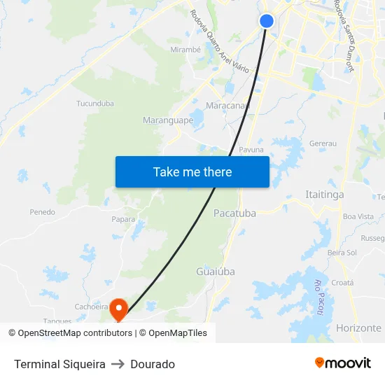 Terminal Siqueira to Dourado map