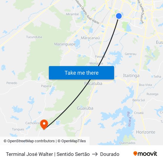 Terminal José Walter | Sentido Sertão to Dourado map